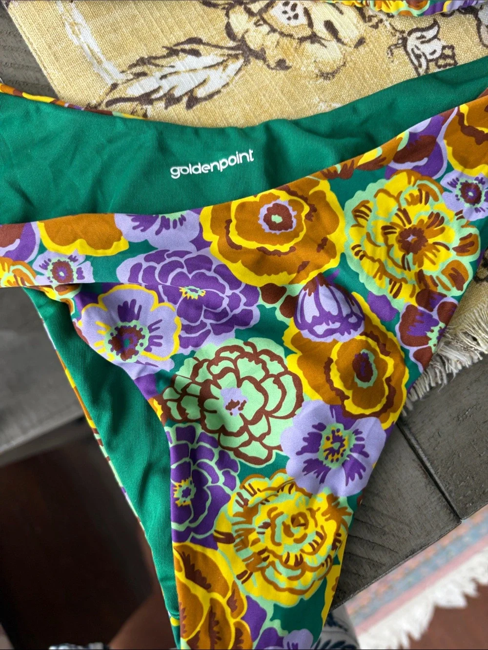Floral Triangle Bikini Set in Bright Yellow & Purple